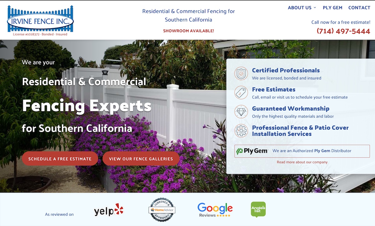 Irvine Fence Inc website